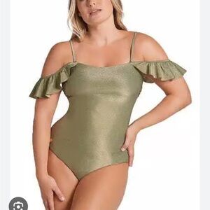 New! Leonisa Green Ruffled Corset One-Piece Shaping Swimsuit 25089